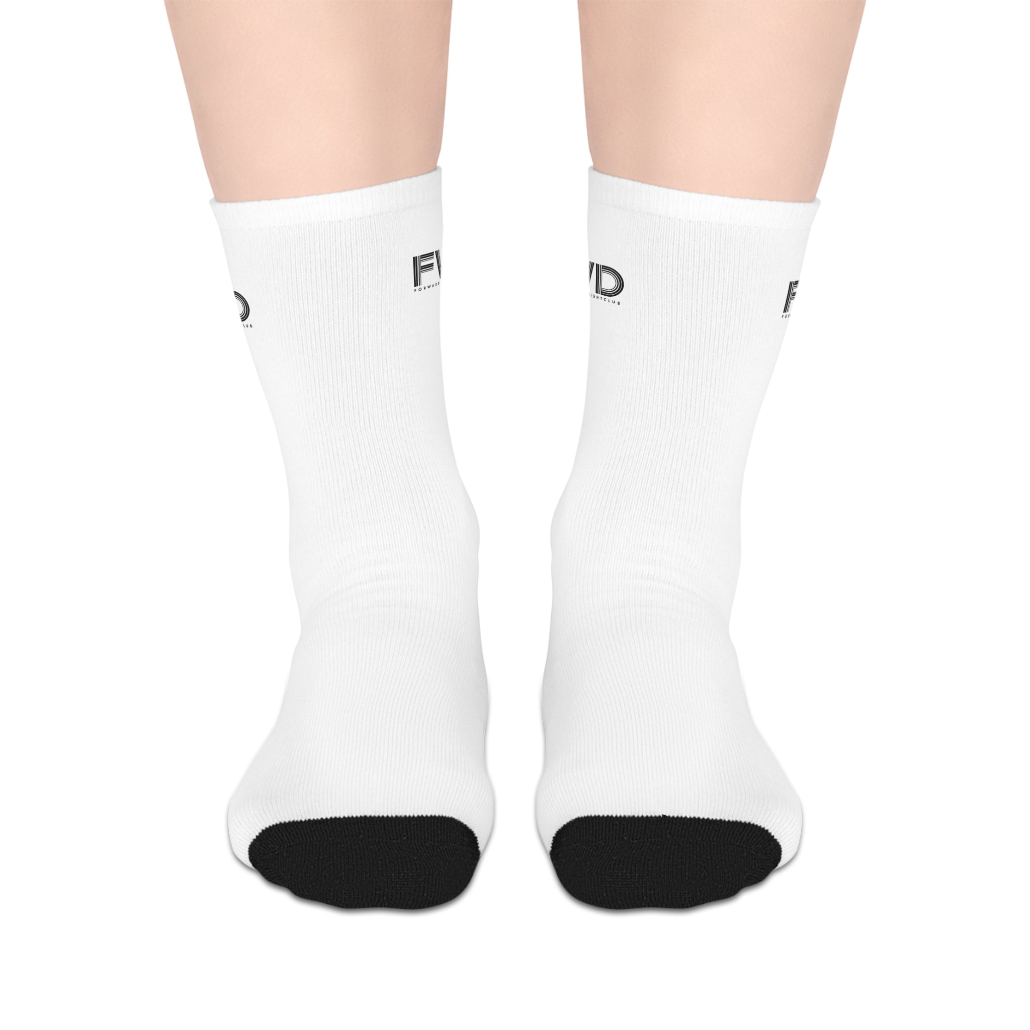 FWD Branded White Mid-Length Crew Socks