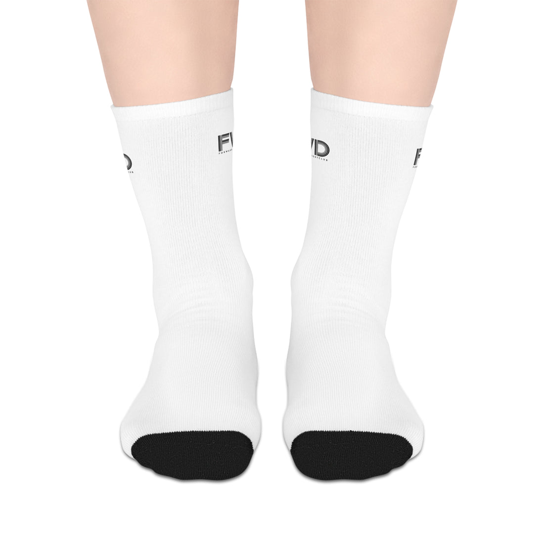 FWD Branded White Mid-Length Crew Socks