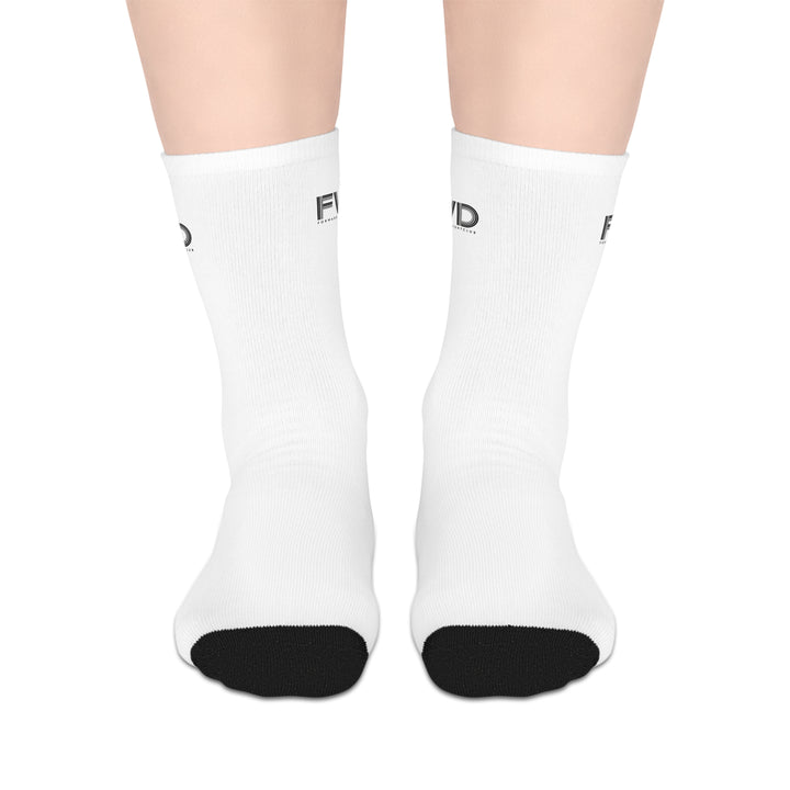FWD Branded White Mid-Length Crew Socks