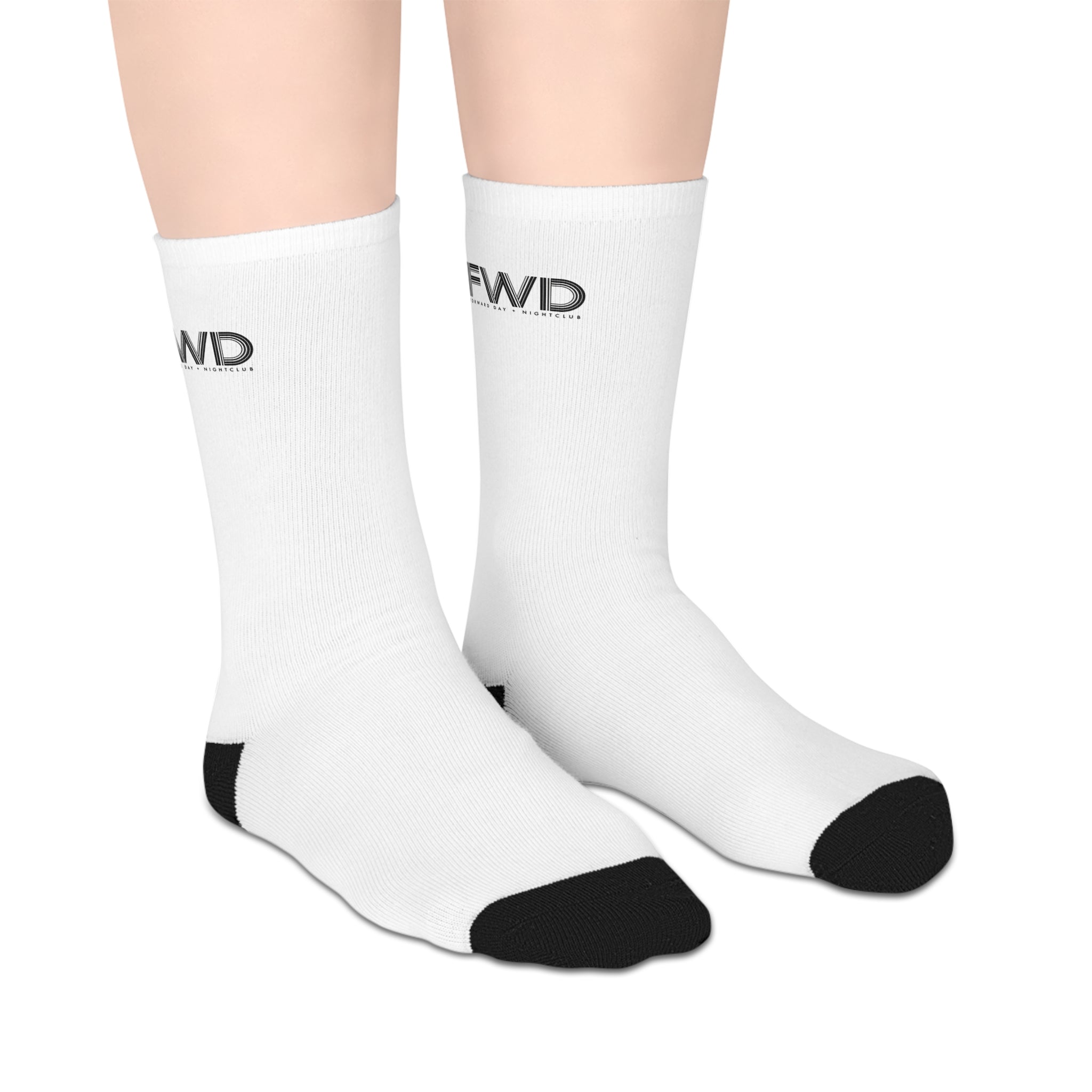 FWD Branded White Mid-Length Crew Socks