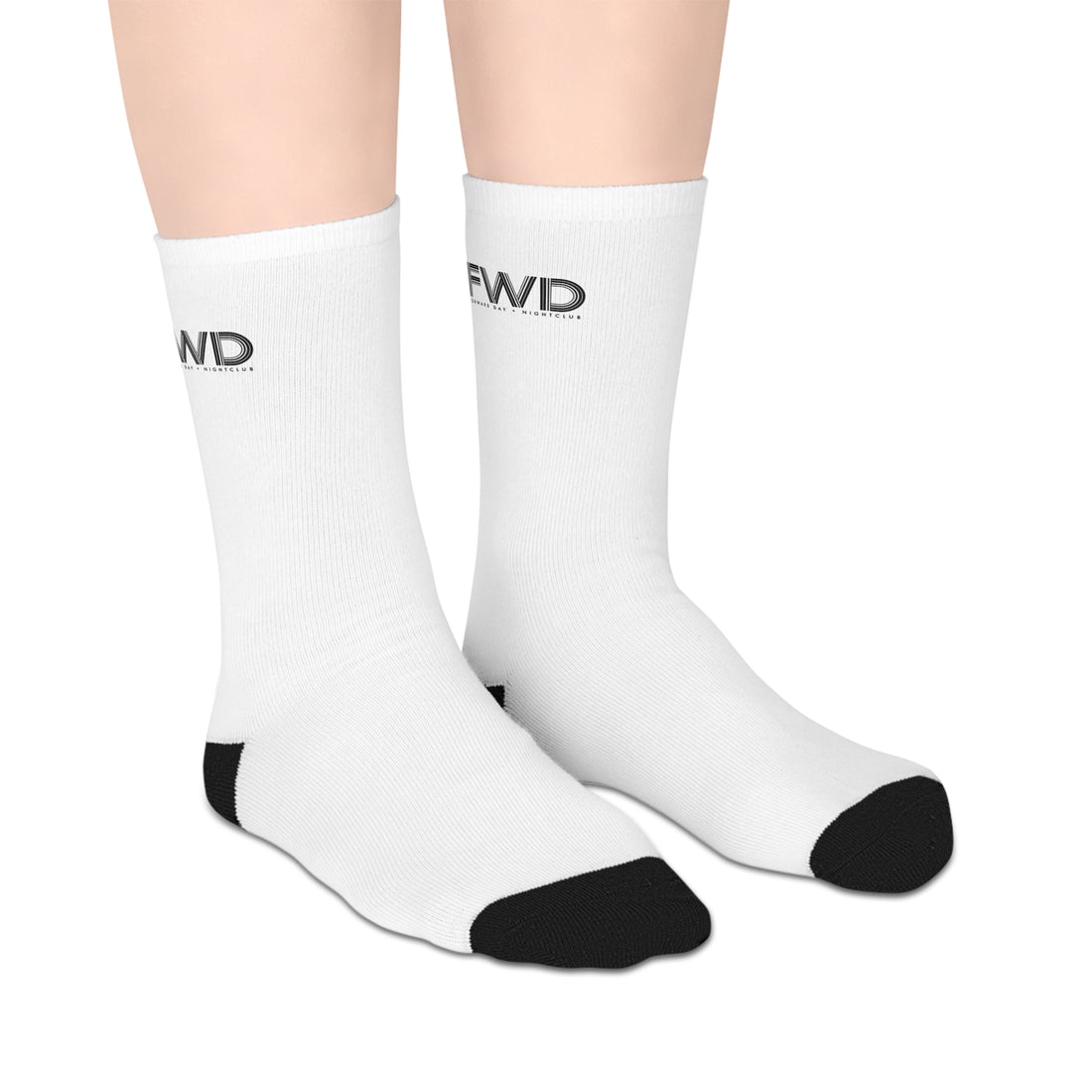 FWD Branded White Mid-Length Crew Socks