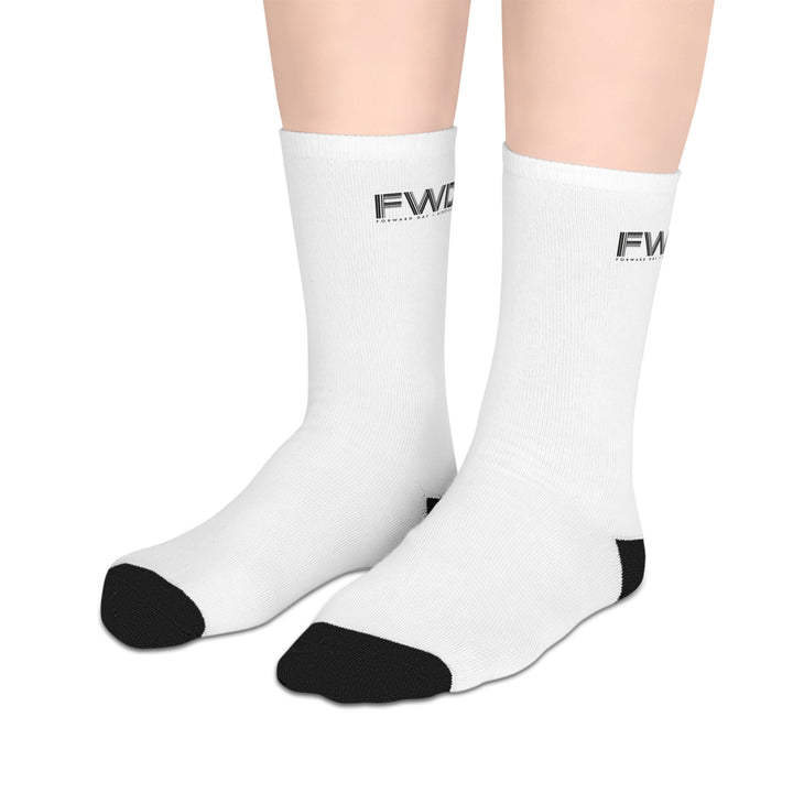 FWD Branded White Mid-Length Crew Socks