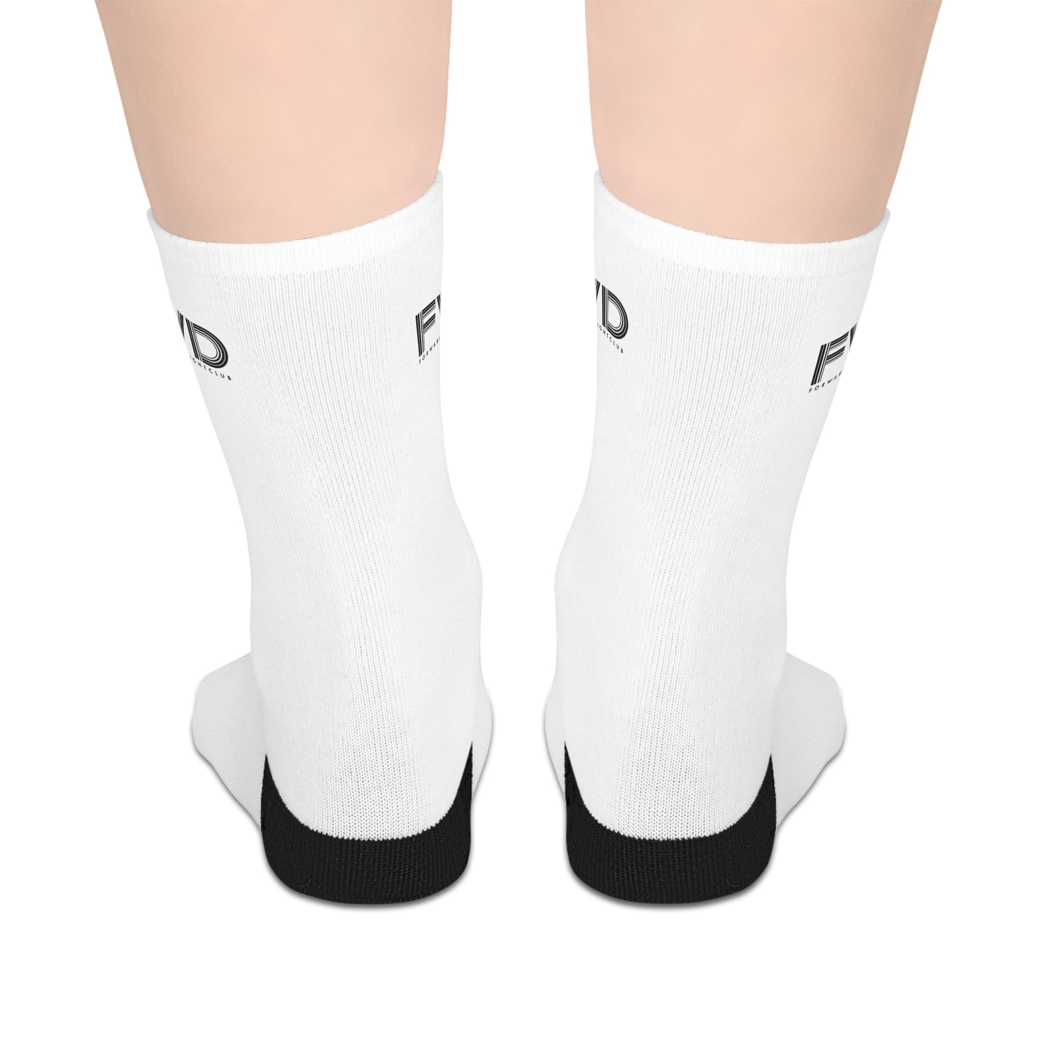 FWD Branded White Mid-Length Crew Socks